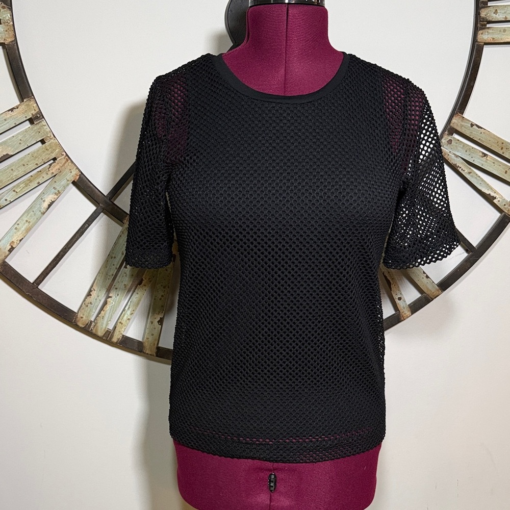 Banana Republic Black Mesh Short Sleeve Top - Women's Casual Layering Tee